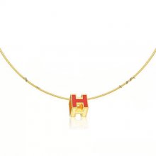 Hermes Cage d'H Necklace Orange in Lacquer Yellow Gold
